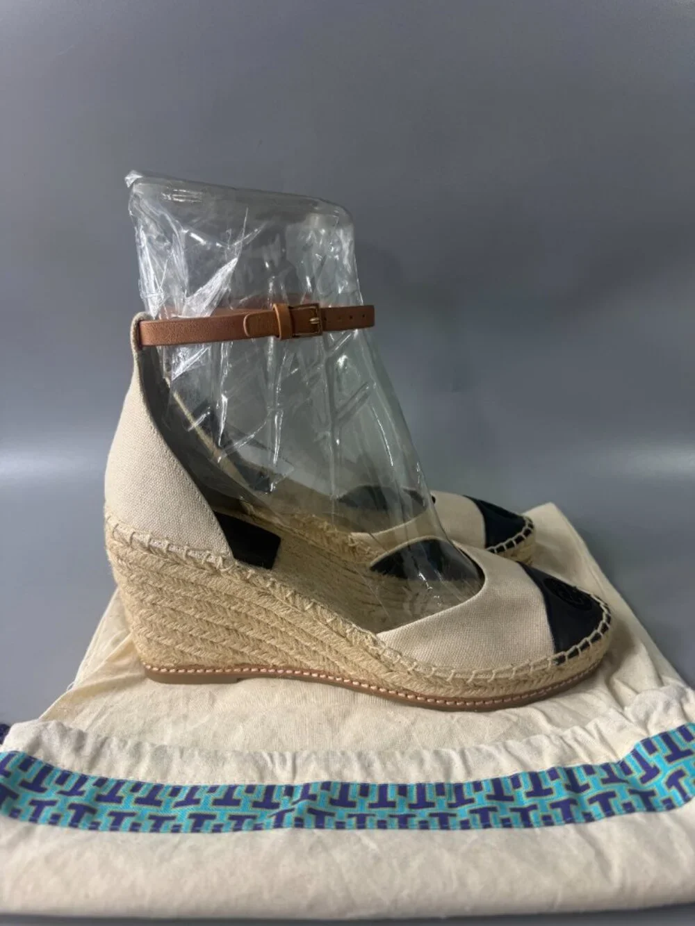 NWOB Tory Burch Color Block 85mm Wedge Espadrille Sandal, Size 8